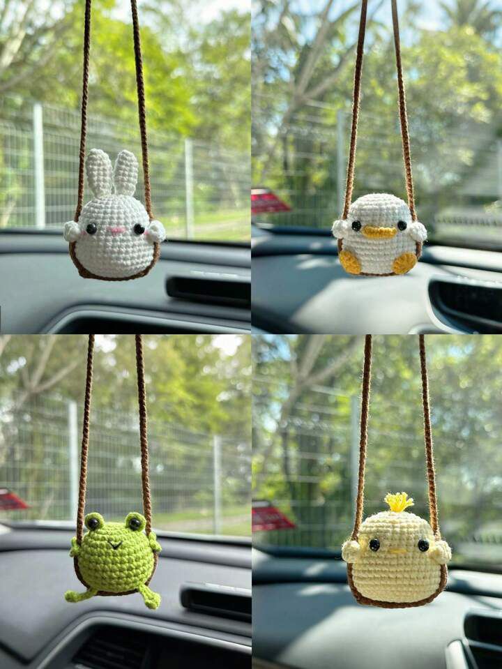 kashmiri-handmade-crochet-car-hanging-bunny-duck-frog-chick-rearview-mirror-pakistan