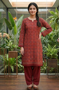 Moroccan Red Ajrak Kurta Fabric - Organic Dye Hand Block Printed Lawn - Unstitched Ethnic Wear for Women - Shopping Karado