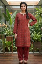 Moroccan Red Ajrak Kurta Fabric - Organic Dye Hand Block Printed Lawn - Unstitched Ethnic Wear for Women - Shopping Karado