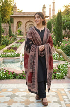 Multi Blocks Design Ajrak Chaadar Without Studs - Plain Organic Dye Hand Block Printed Cotton Chadar - Traditional Sindhi Shawl - Shopping Karado