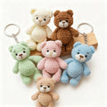 Black and white handmade crochet panda bear keychain with cute details