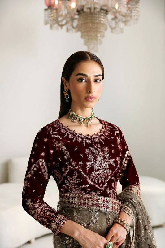 Embroidered Velvet Saree by ALIZEH