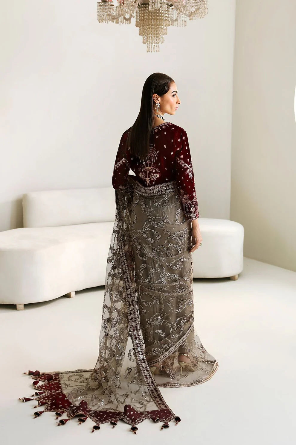 Embroidered Velvet Saree by ALIZEH