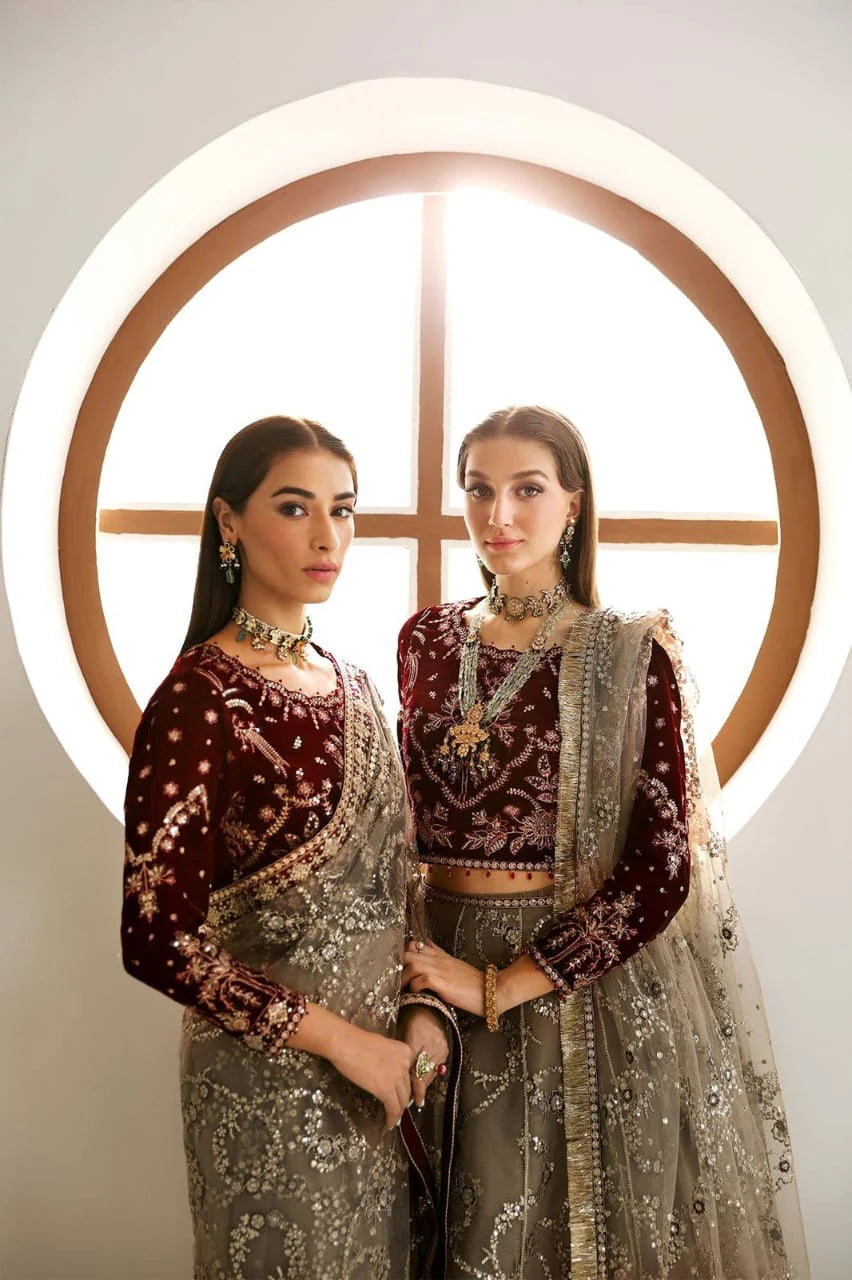 Embroidered Velvet Saree by ALIZEH