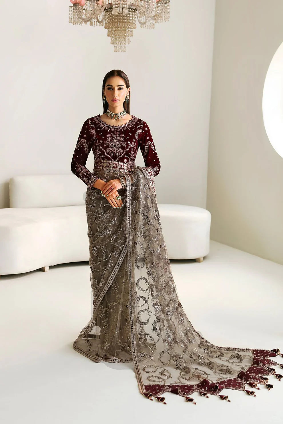 Embroidered Velvet Saree by ALIZEH