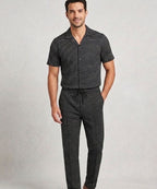 Men’S Pinstripe Drawstring Baggy Trousers- Lwr-0688 Black Stripe - Black - View 2