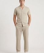 Men’S Pinstripe Drawstring Baggy Trousers- Lwr-0688 Beige Stripe - Beige - View 2