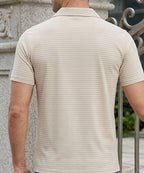 Men’s Pinstripe Drawstring Half Sleeves Shirt– Relaxed Fit - SHC-3067 Beige stripe - Beige - View 3