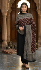 Two-Tone Ajrak Odhni Floral Dupatta - Organic Dye Hand Block Printed Lawn Shawl for Women - Traditional Ethnic Wrap - Shopping Karado