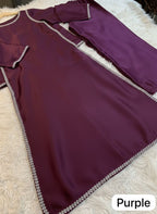 Zarmish Magenta Purple Shamoz Silk Long Shirt with Crystal Stone Lace