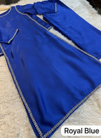 Zarmish Royal Zink Blue Shamoz Silk 2PC Suit with Crystal Stone Lace Detail